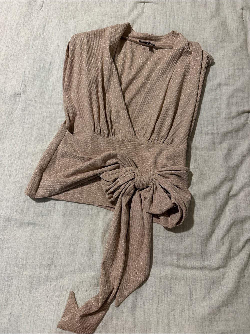 Express Shimmery Blush-Pink Ribbed Knit Top
